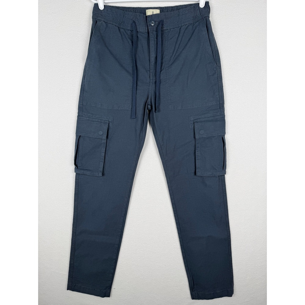 Mutual Weave Mens M Canvas Cargo Pants Navy Blue Stretch Drawstring Waist